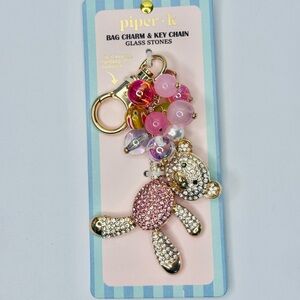 Bear with balloons bag charm rhinestones glass stone beads